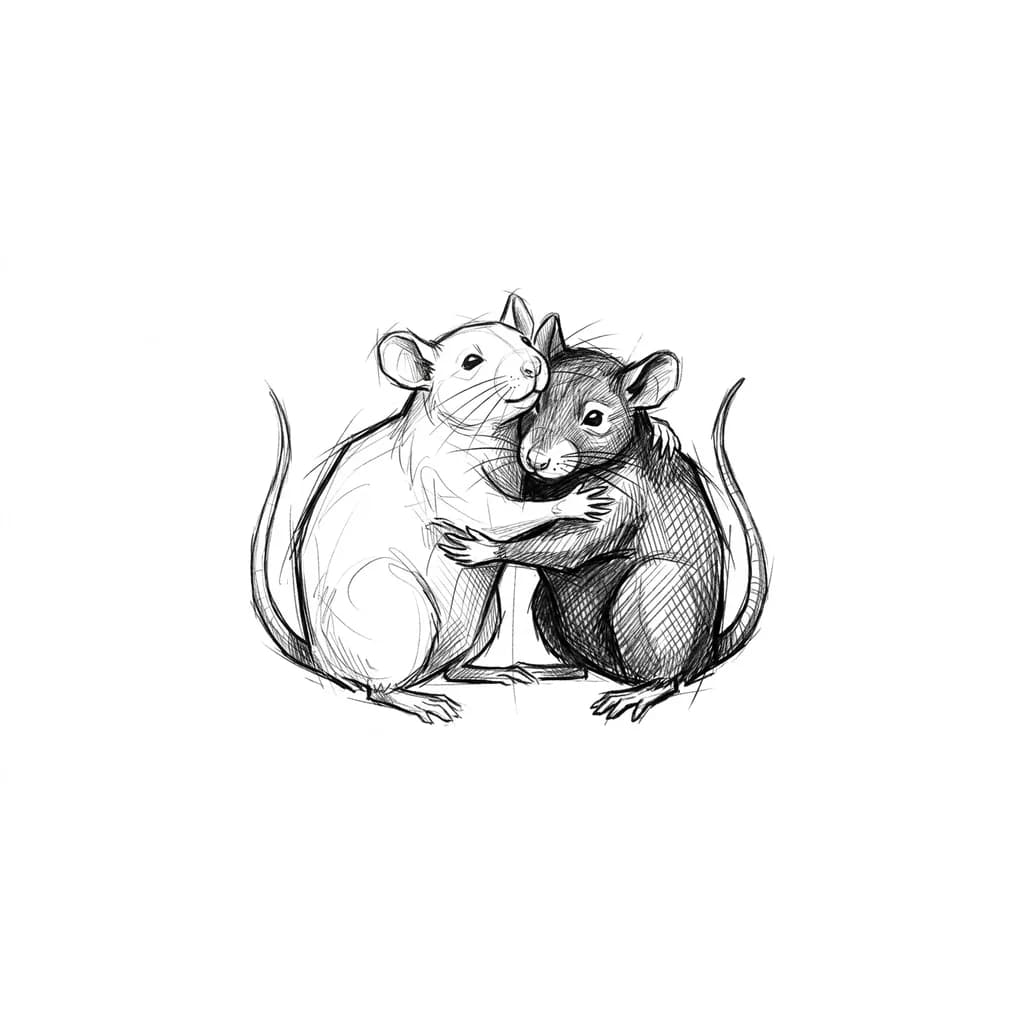 Две крысы, одна белая, другая черная, обнимаются