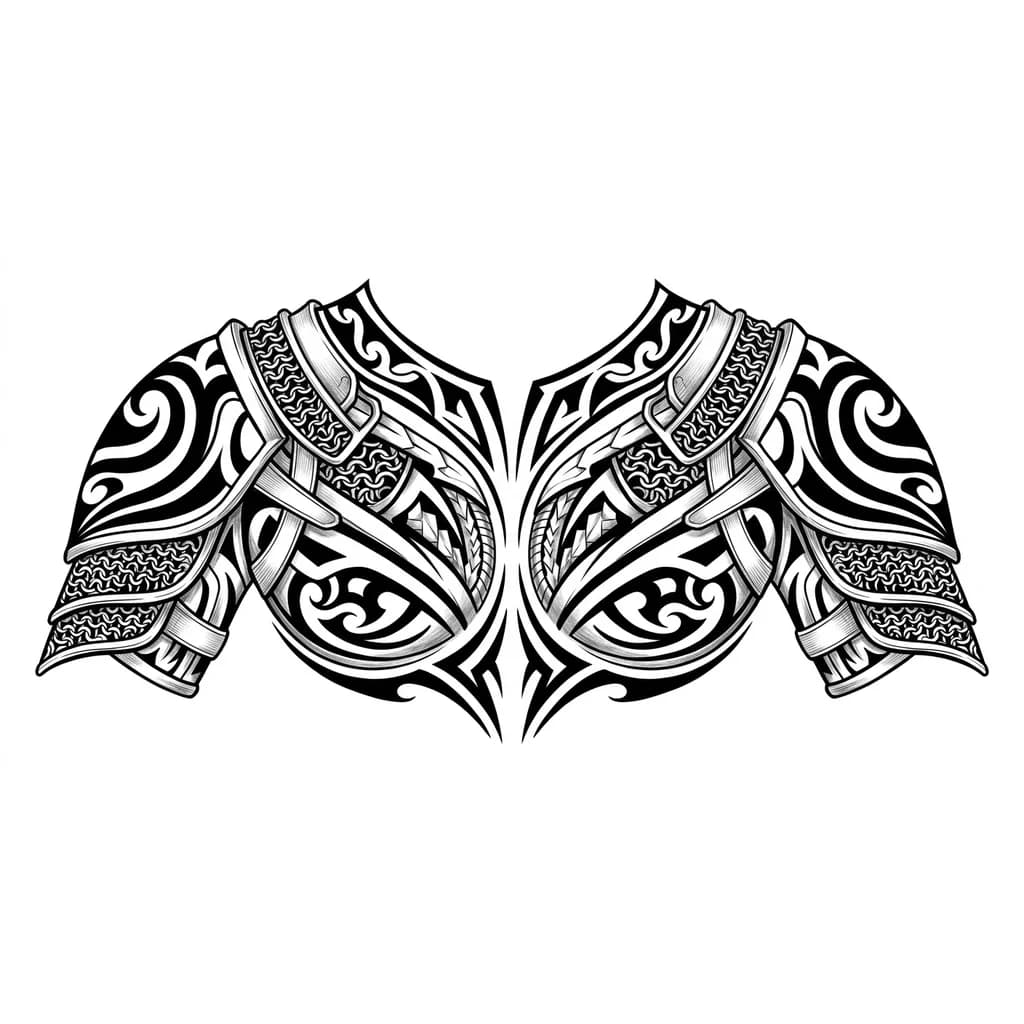 детализированный рисунок доспеха с кольчугой и ремешками