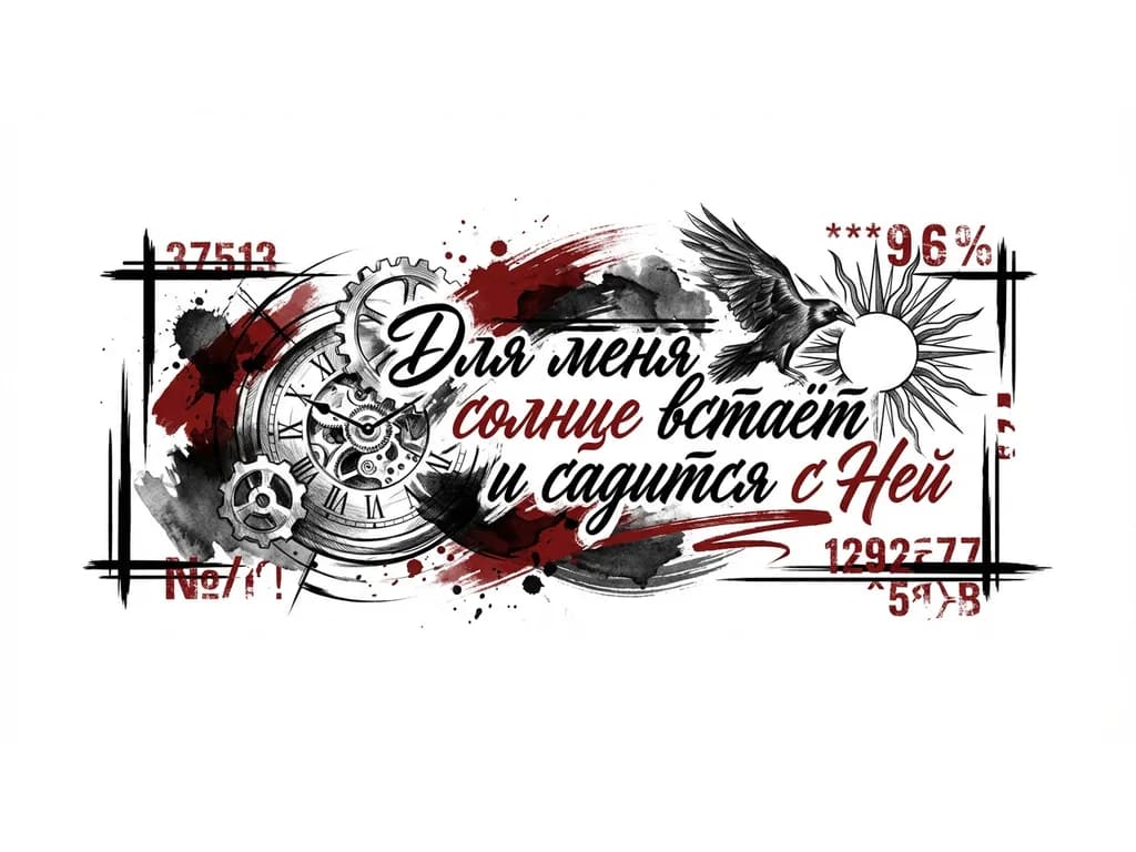 Эскиз тату с каллиграфией в стиле треш полька 