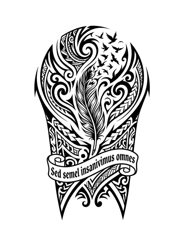 Тату эскиз: легкое перышко с вылетающими птицами