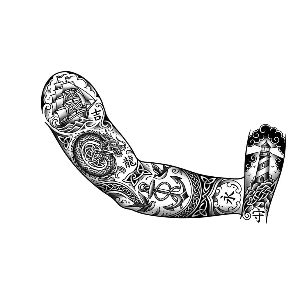 Кельтские узоры в сочетании с китайскими иероглифами, 