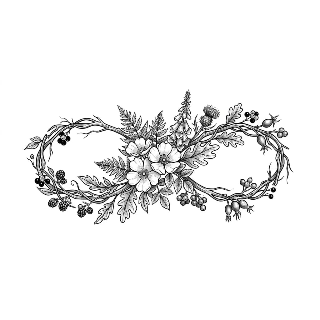 Тату эскиз: Браслет из веточки с ягодками около запястья 