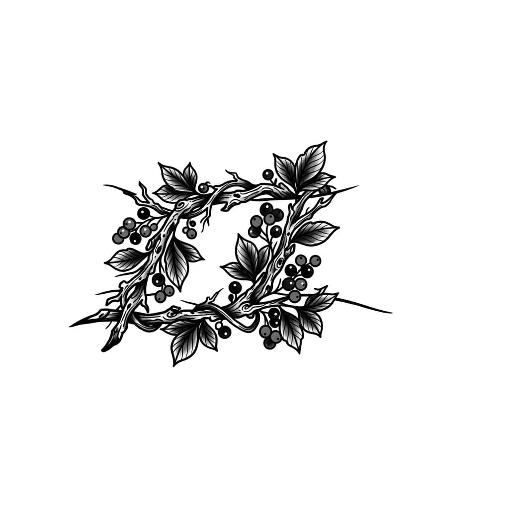 Тату эскиз: Браслет из веточки с ягодками около запястья 