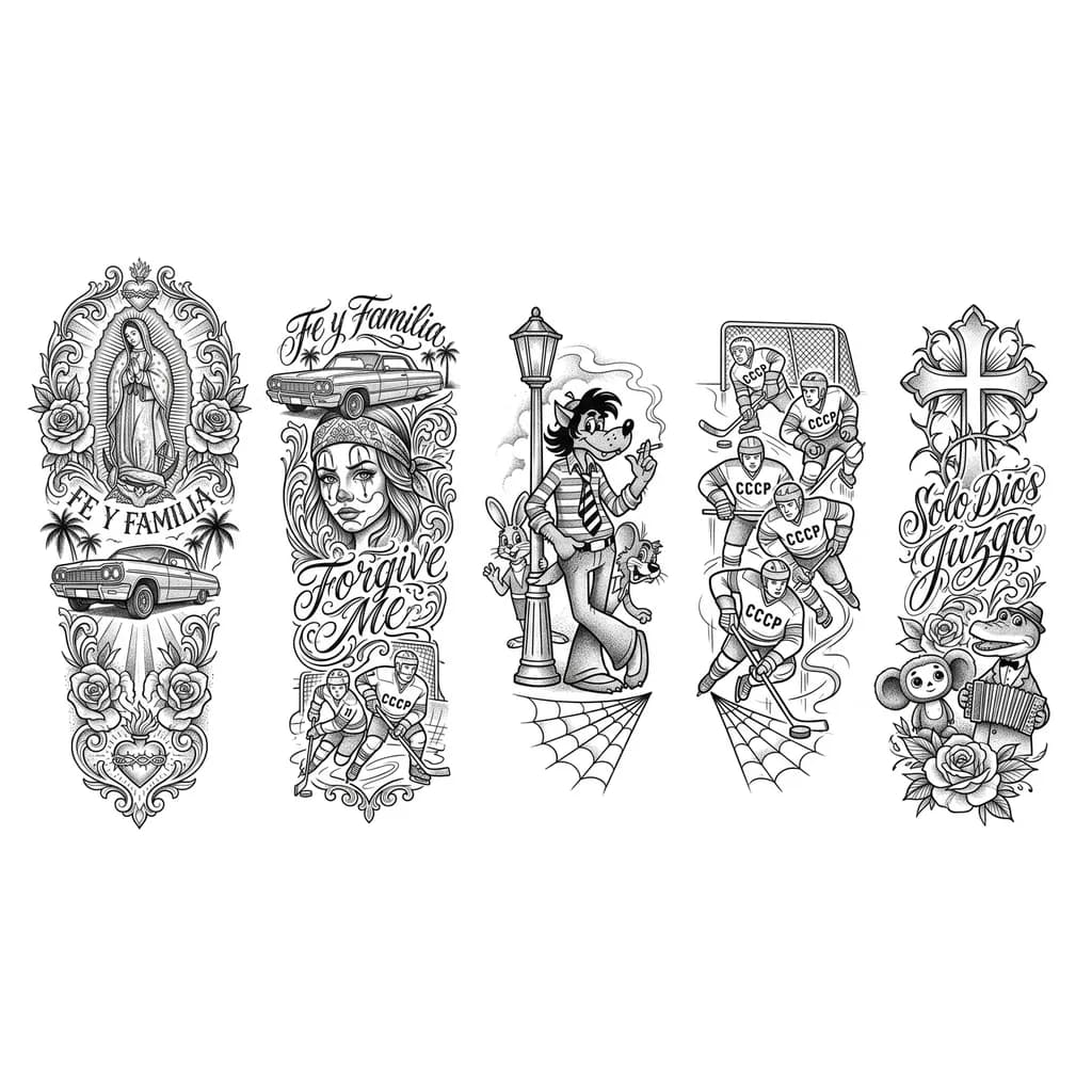 Тату эскиз: Ну погоди с сигаретой и хоккеисты с мультика СССР , все герои из мультиков ссср