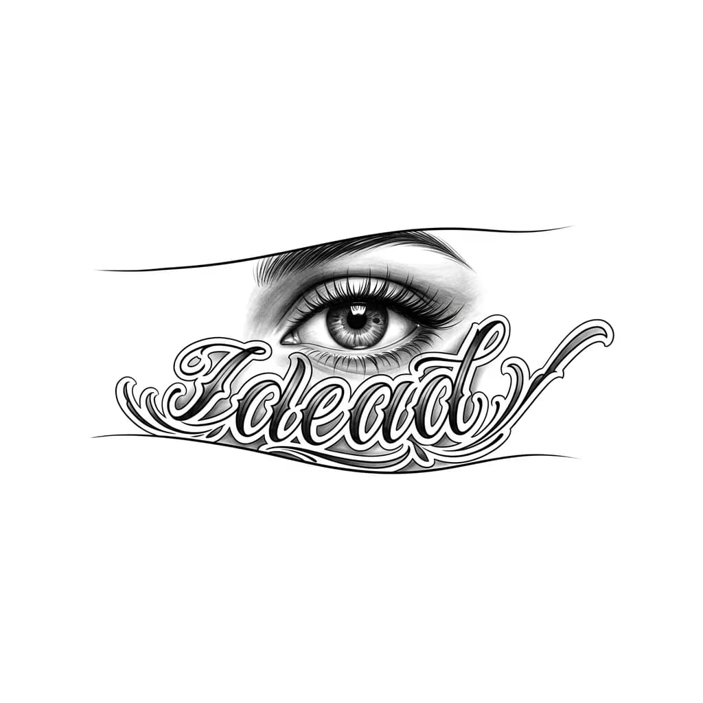 Тату эскиз: Тату одного женского красивого глаза, снизу глаза будет написано красивым шрифтом dead