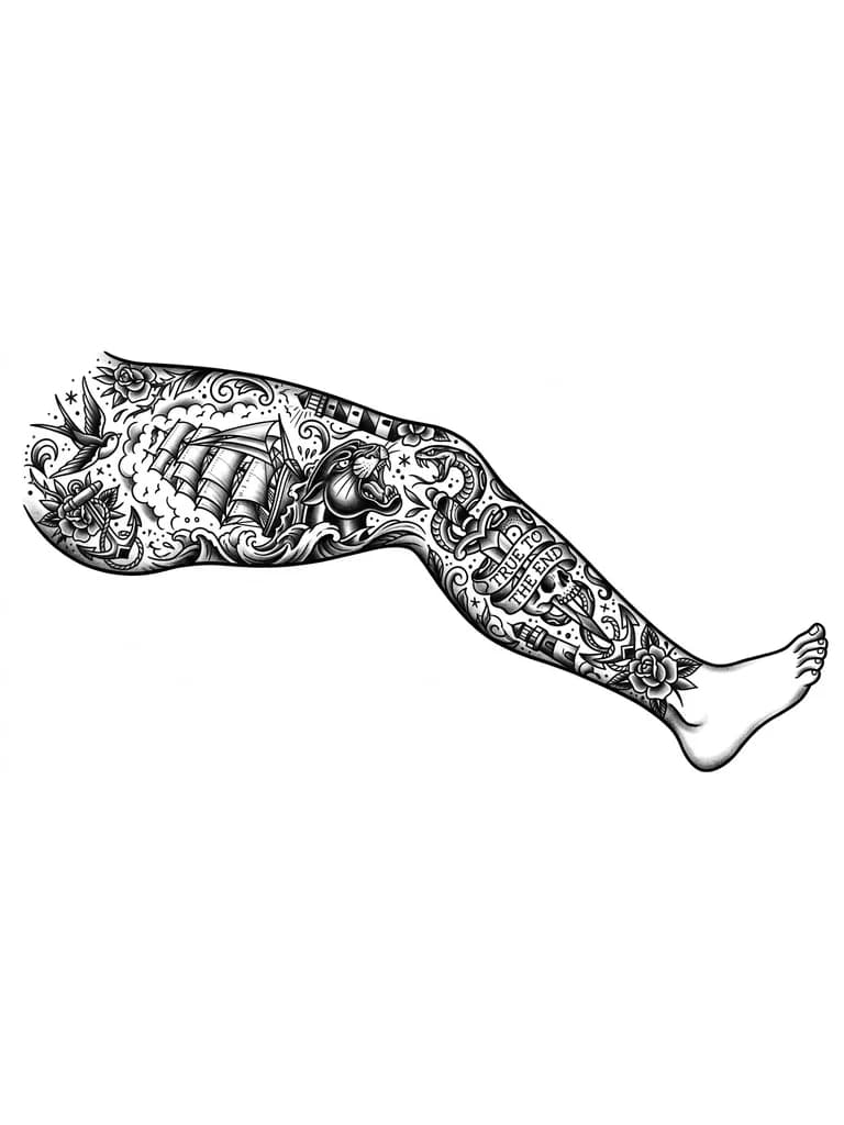 Тату эскиз: сделай эскиз на всю ногу 