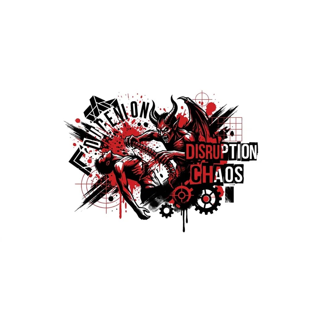 Тату эскиз: Демон вырывает позвоночник человеку