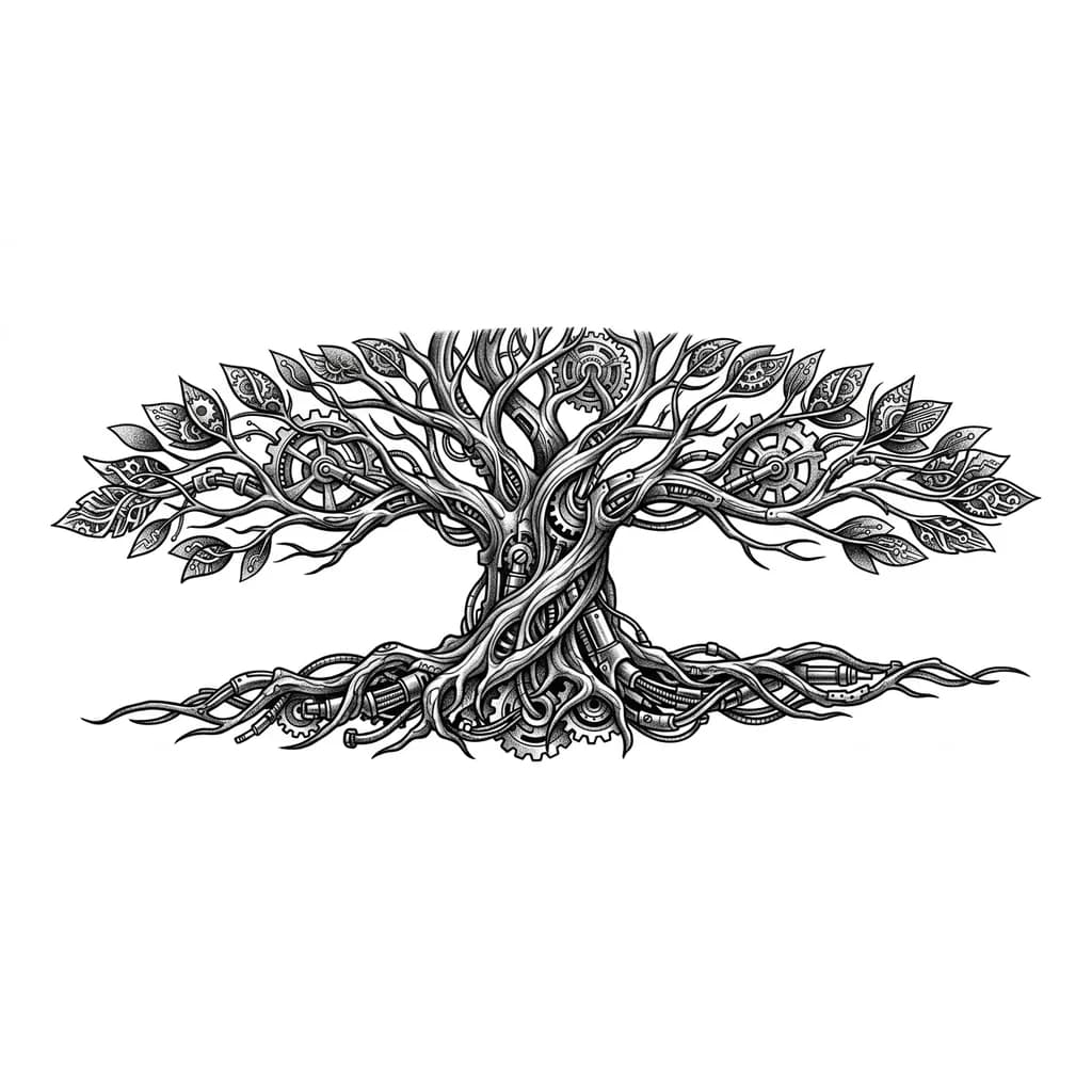 Тату эскиз: Дерево Биомеханика