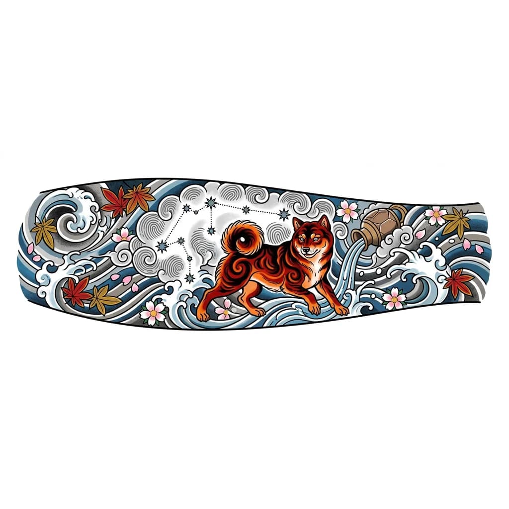 Тату эскиз: Собака на фоне водолея