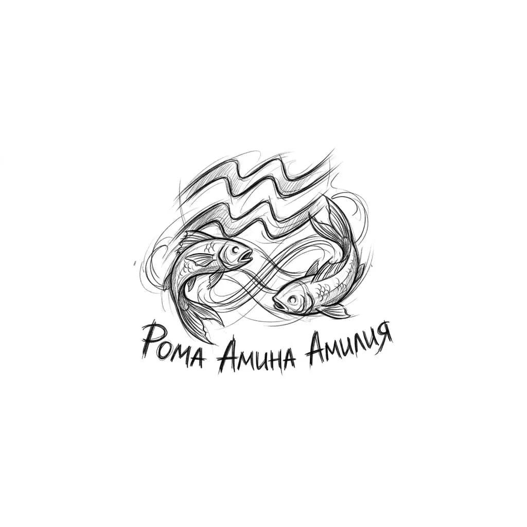 Тату эскиз: Водолей , рыбы, рыбы 