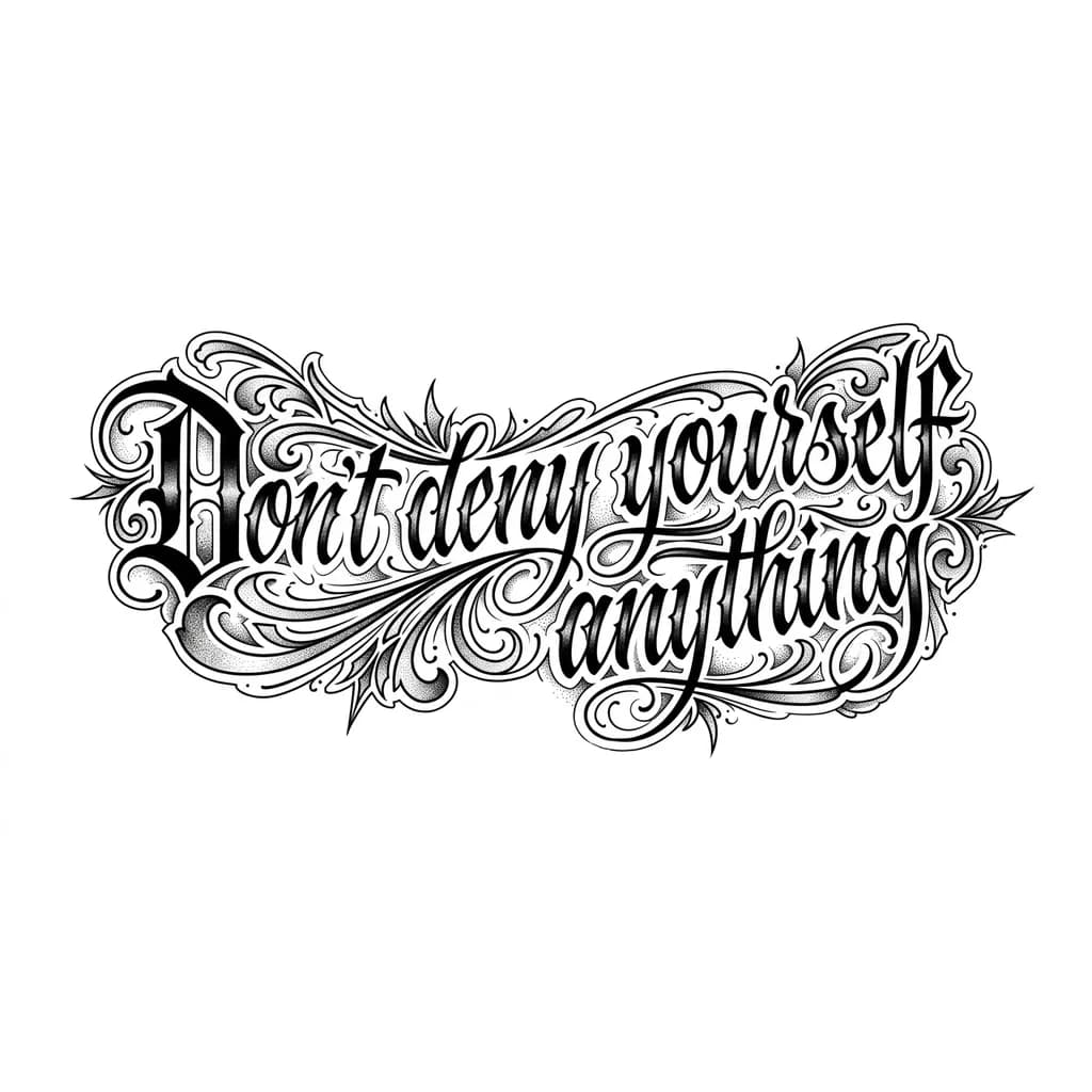 Тату эскиз: тату на груди с интересным шрифтом и линиями которые проходят от букв через текст 