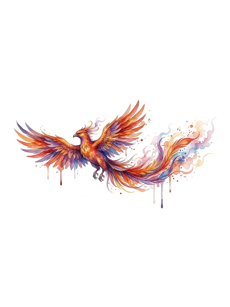 Тату эскиз: феникс, в акварельной технике с эффектом дыма, с возможностью продолжения тату