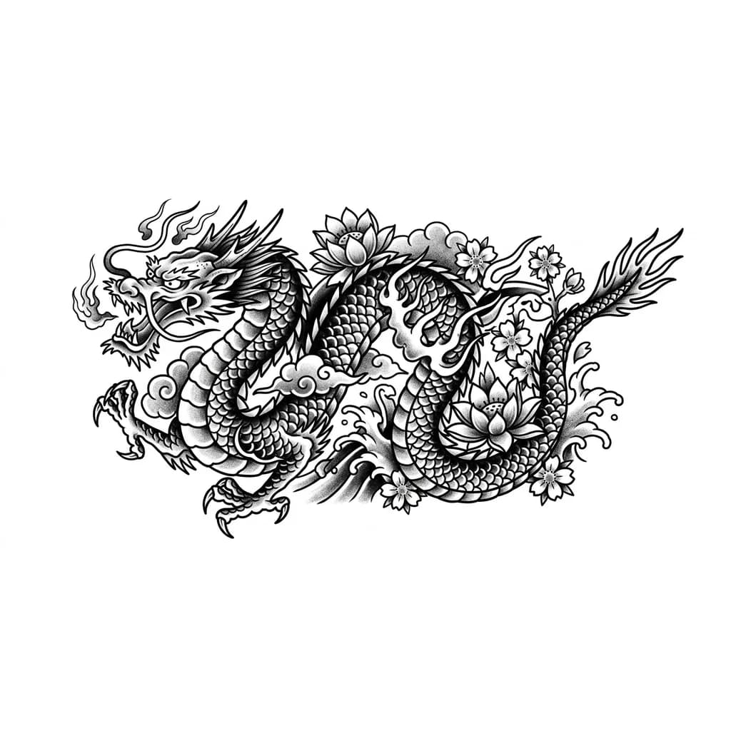 Тату эскиз: Дракон в японском стиле на предплечье