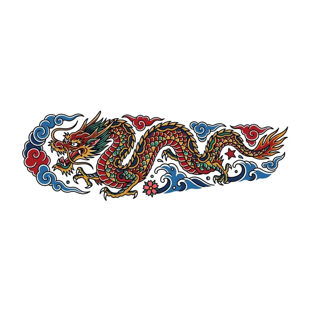 Тату эскиз: Дракон в японском стиле на предплечье