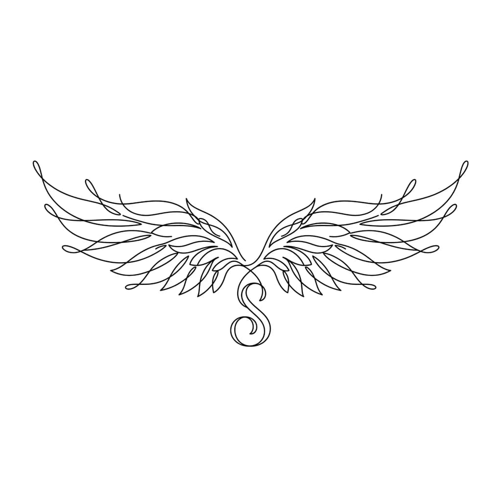 Тату эскиз: Сгенерируй одно крыло и внизу букву, тату в честь парня, сделай супер элегантно под грудь девушки набить крыло 