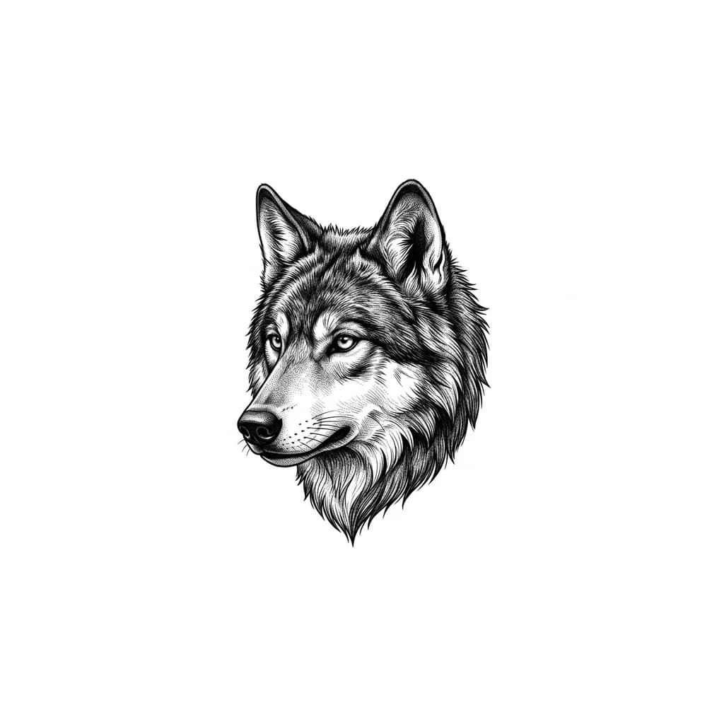 Тату эскиз: Портрет волка детализированный