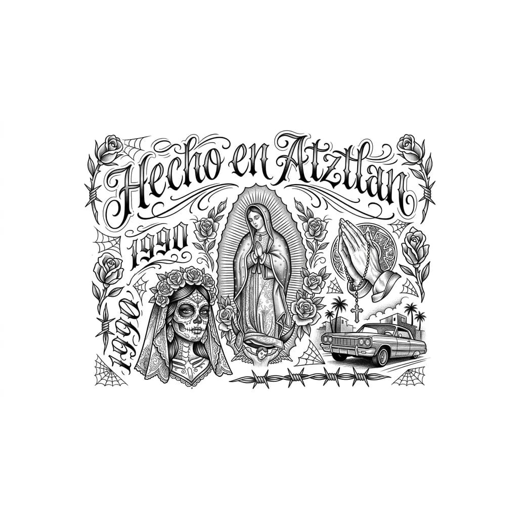 Тату эскиз: Девушка с черепом