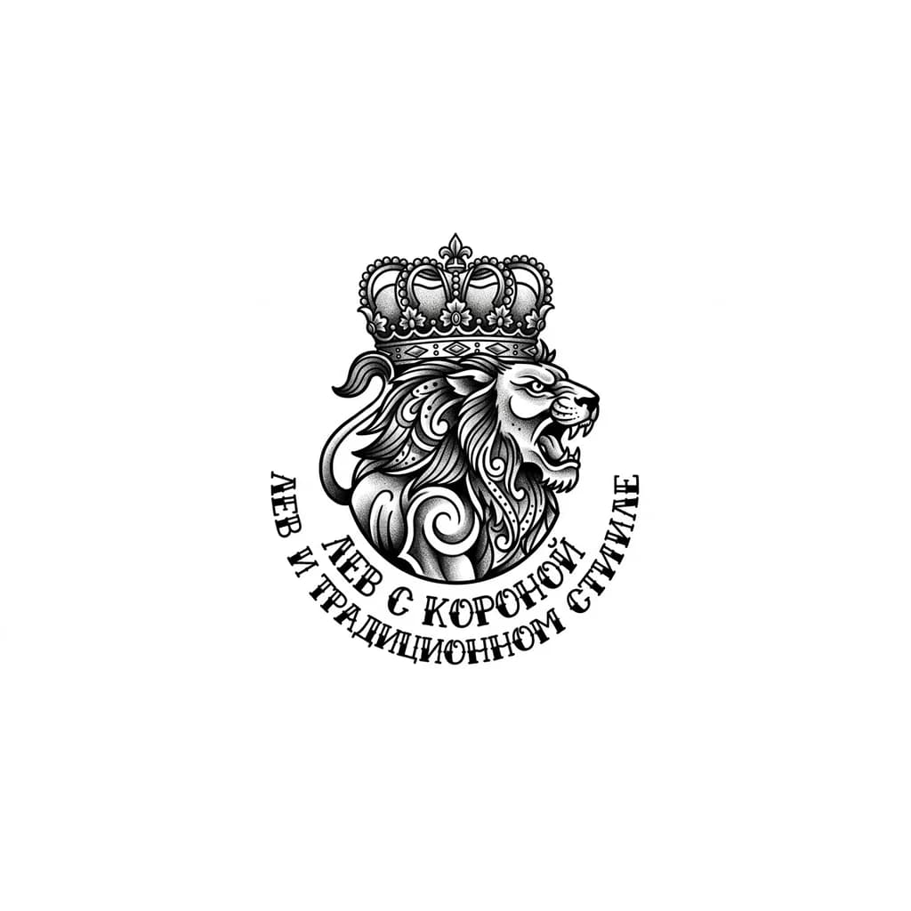 Тату эскиз: "Лев с короной в традиционном стиле"
