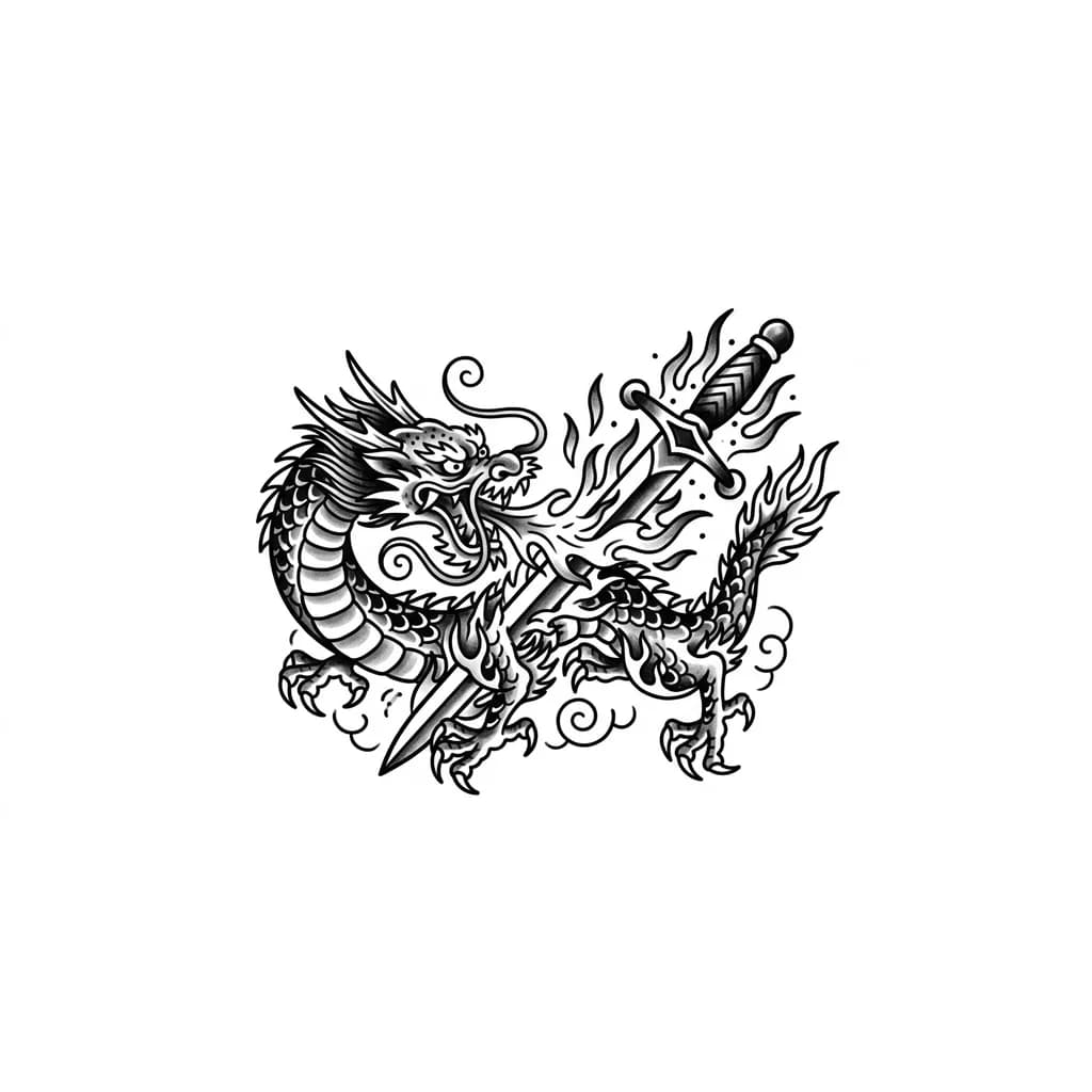 Тату эскиз: 🐉 🔥 ⚔️