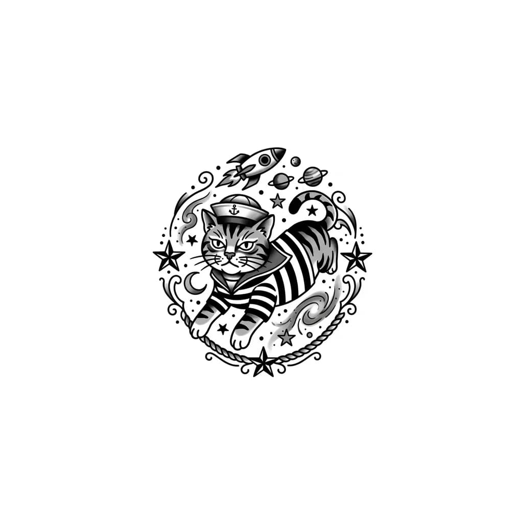Тату эскиз: Кот в космосе