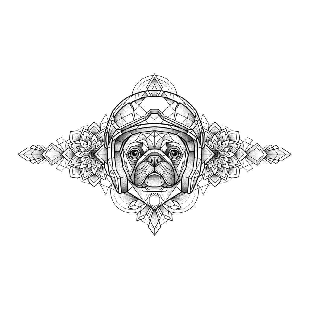 Тату эскиз: Мопс в мото шлеме 