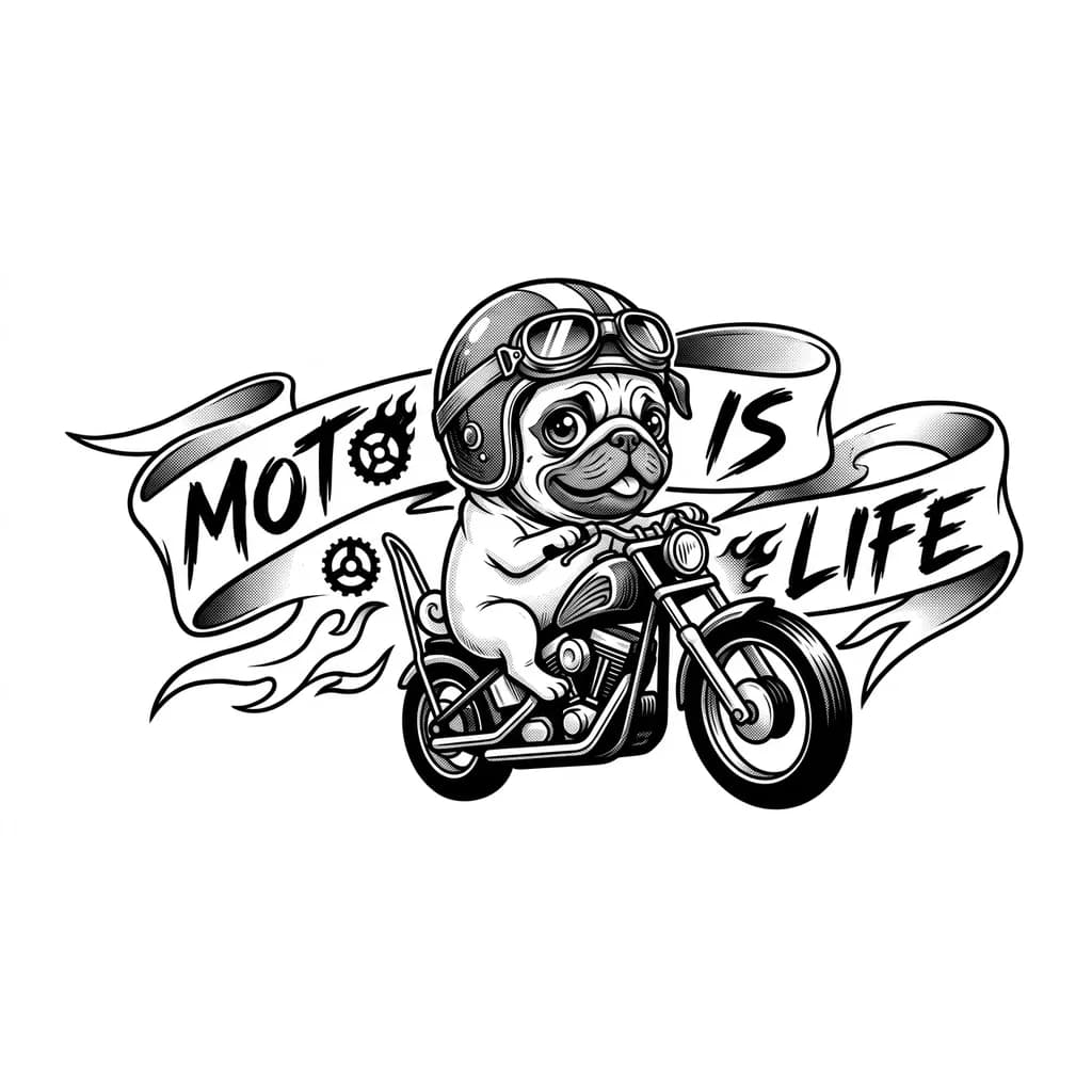 Тату эскиз: Мопс в мото шлеме 