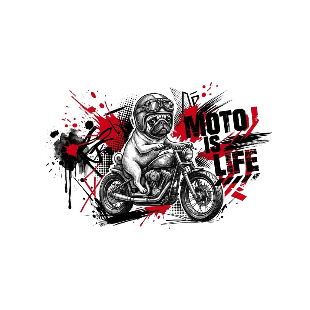 Тату эскиз: Мопс в мото шлеме на мотоцикле