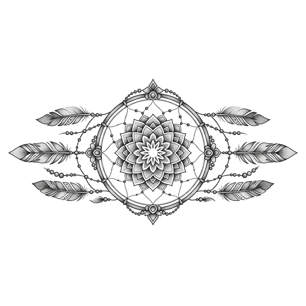 Тату эскиз: "Ловец снов с перьями"
