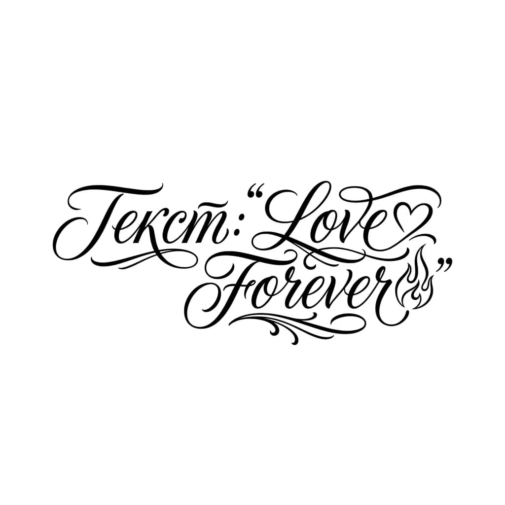 Тату эскиз: Font: Текст: "Love ❤️ Forever 🔥" (elegant calligraphy)