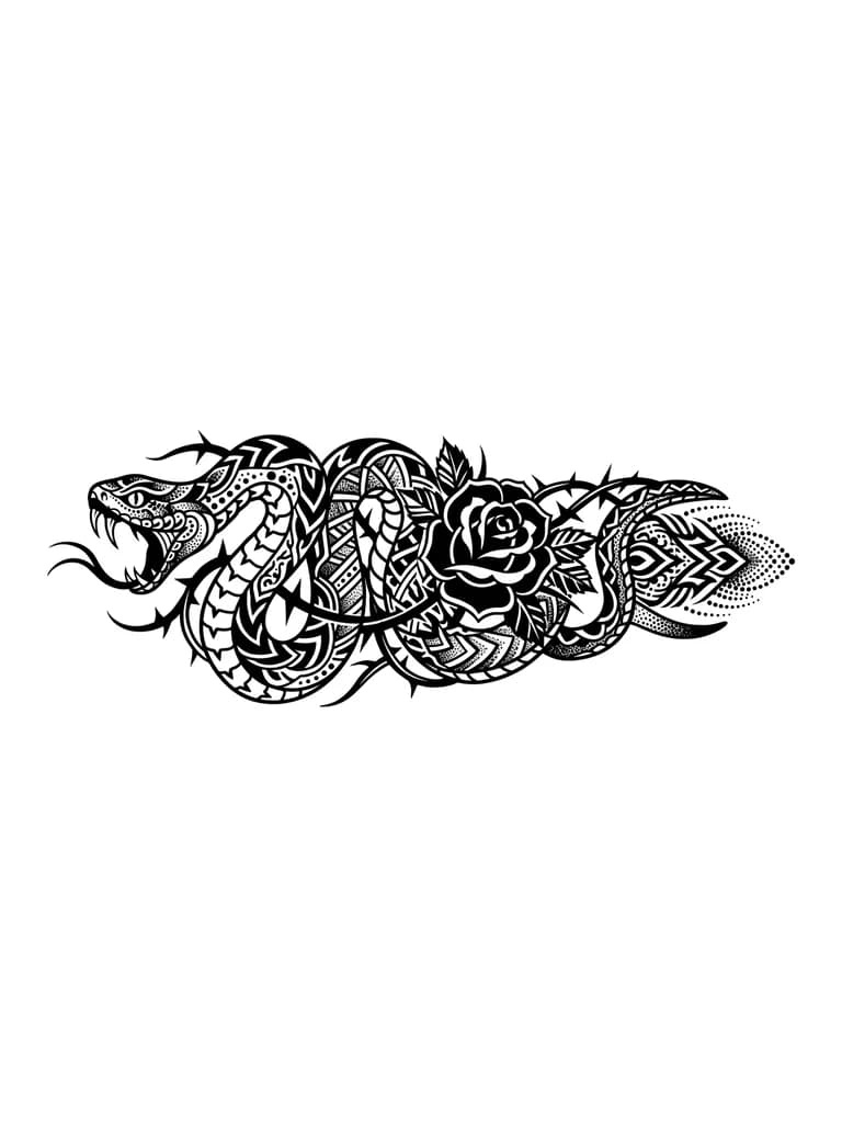 Тату эскиз: Змея с розой в шипах 