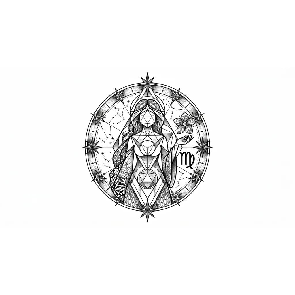 Тату эскиз: Знак зодиака дева, хочется звёзд и цветок не большой