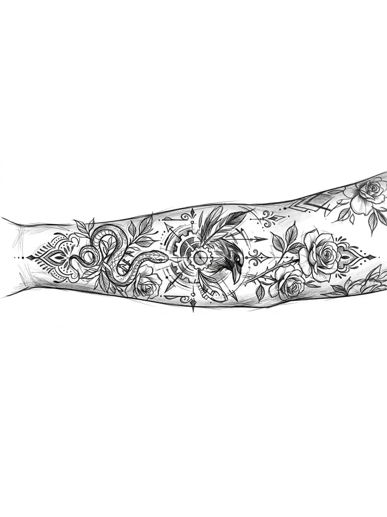 Тату эскиз: Дополнить существующие тату в этом же стиле 