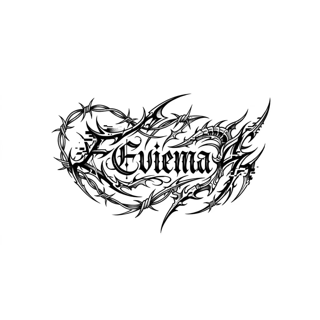 Тату эскиз: нужна надпись “Eviema” в стиле Blackletter flourishing tattoo