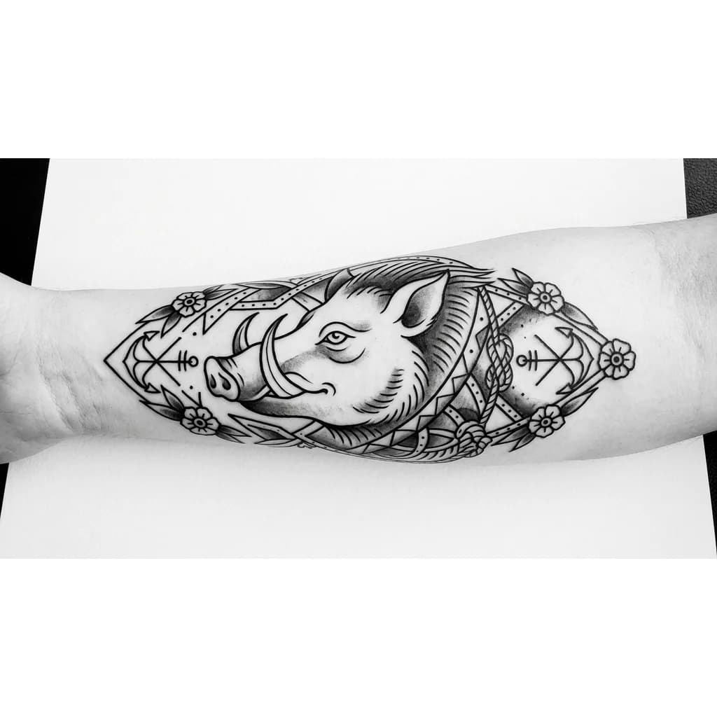 Тату эскиз: Минималистичный кабан, спокойный 