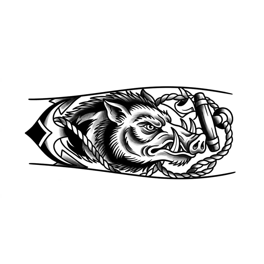 Тату эскиз: Минималистичная голова дикого кабана 