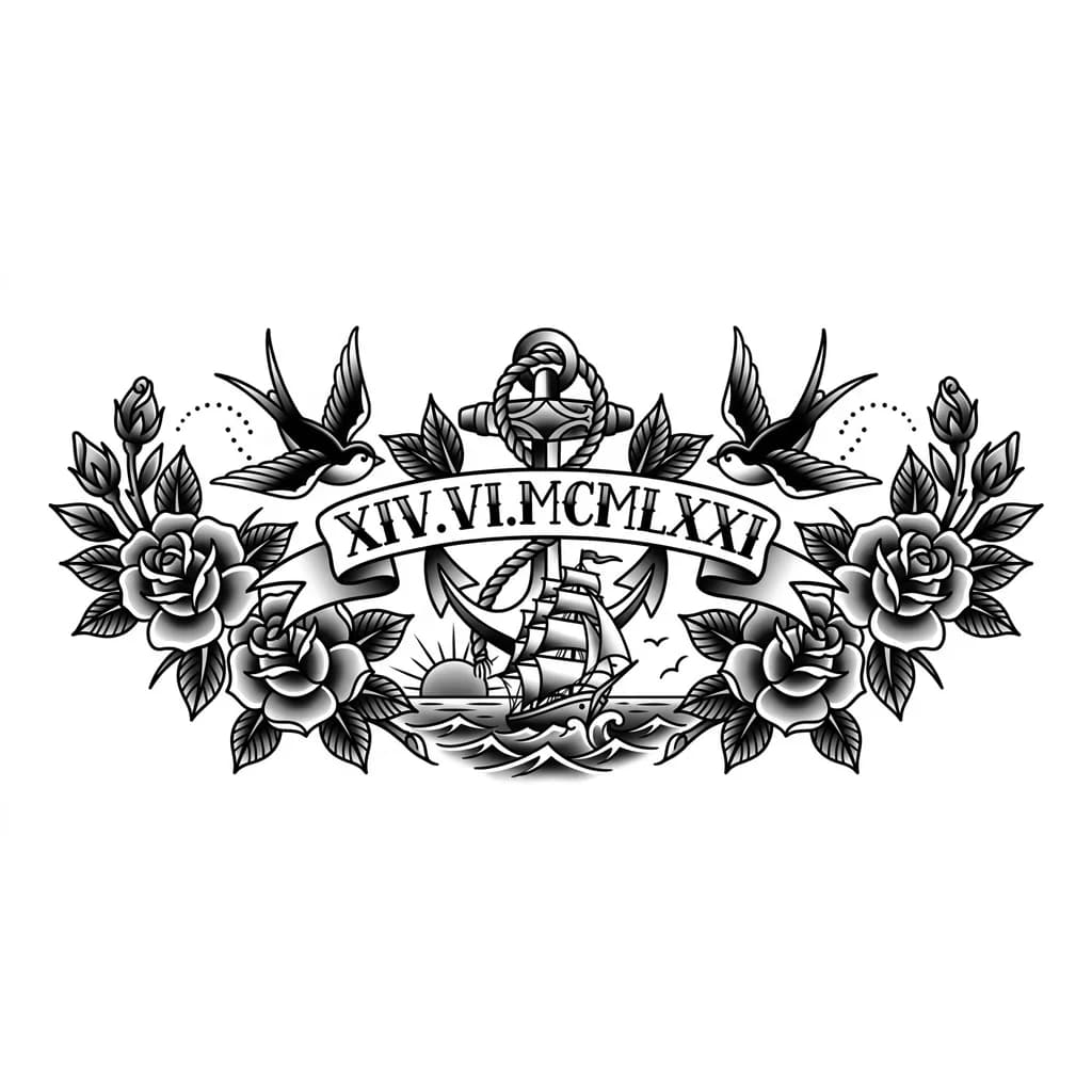 Тату эскиз: Дата рождения отца 14.06.1971 римскими буквами