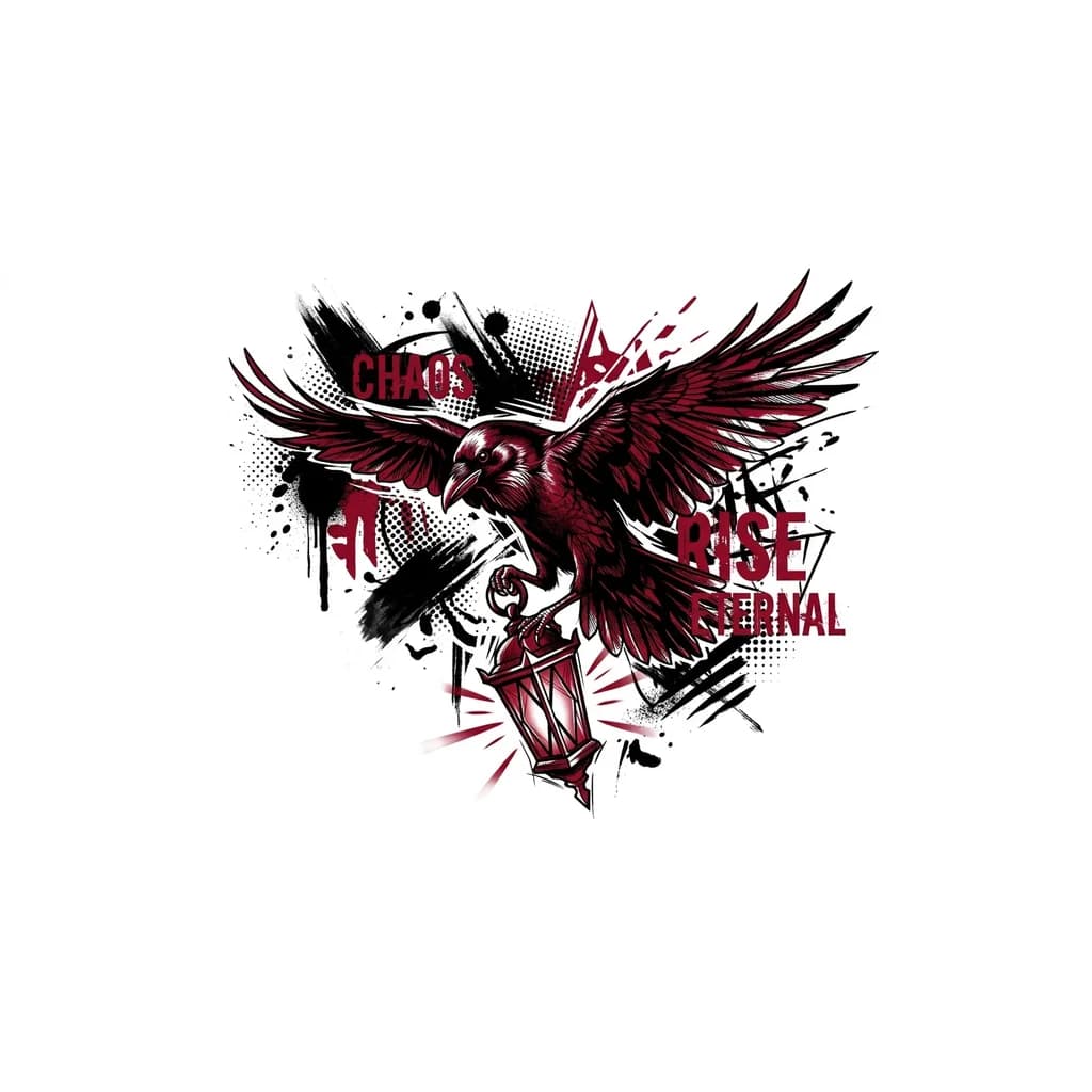 Тату эскиз: Взлетающий ворон с фонарем в лапах 
