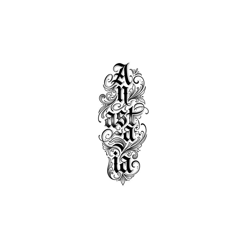 Тату эскиз: имя anastasia вертикально