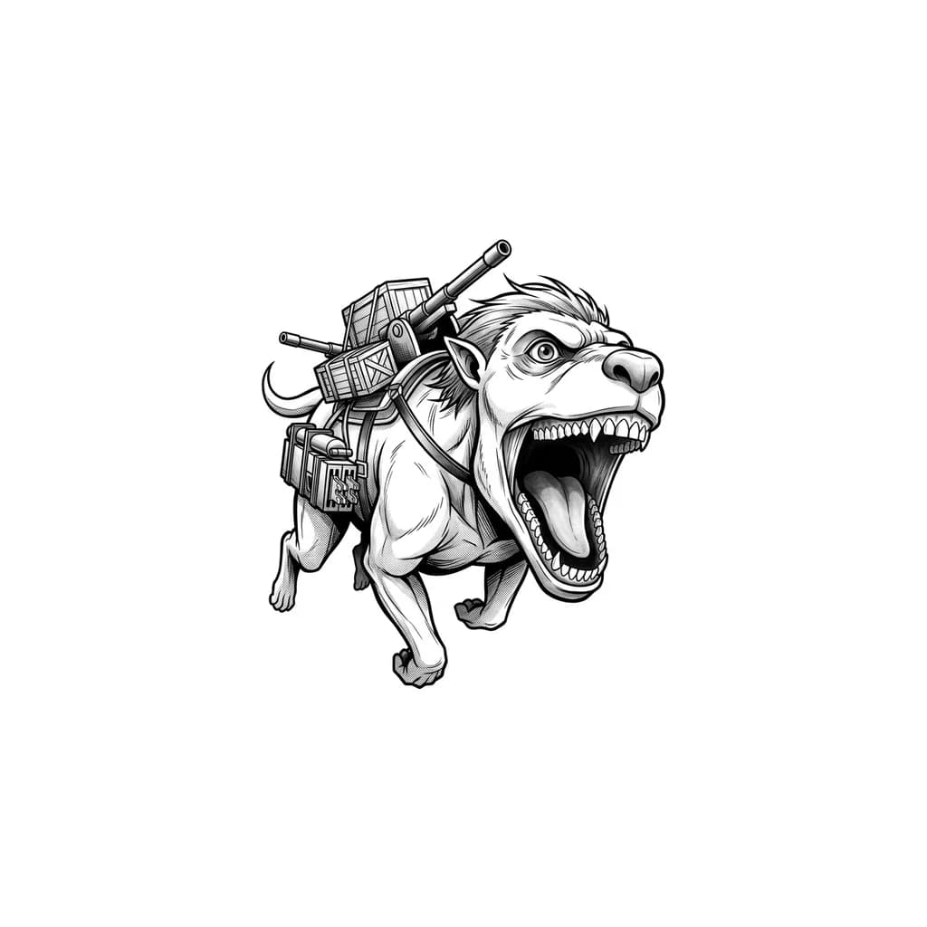 Тату эскиз: тату на бедре из атаки титанов, титан перевозчик с пастью открытой направленной на колено