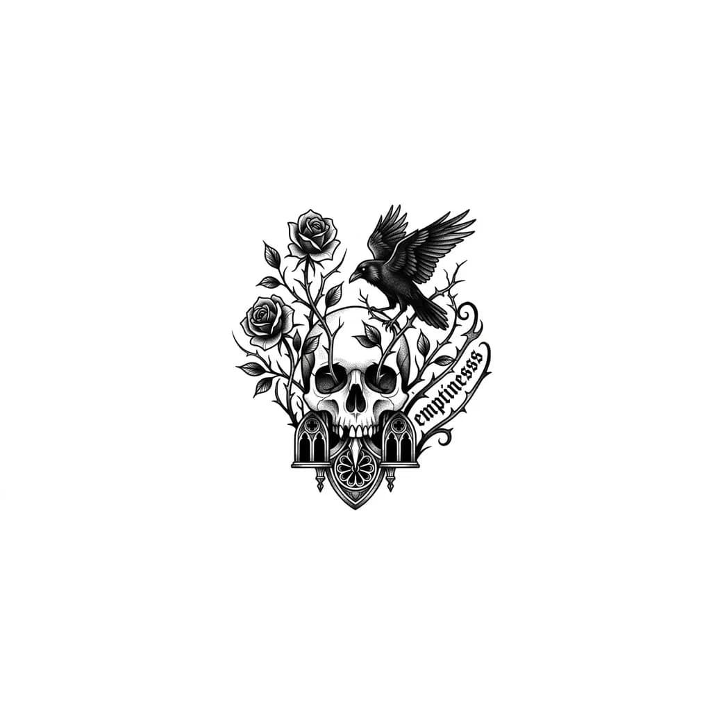 Тату эскиз: надпись emptiness справа на шее 
 сделай меньше деталей
