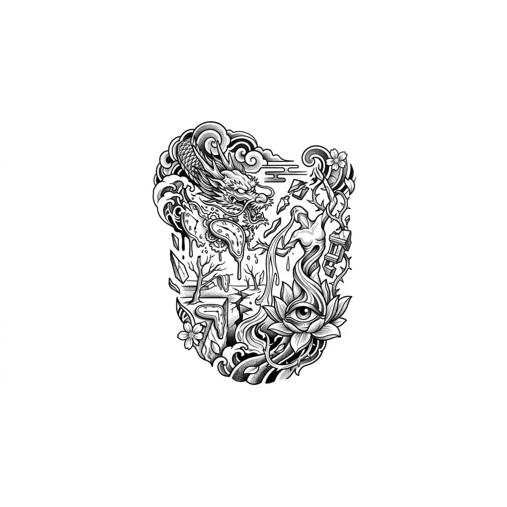 Тату эскиз: тату в японском стиле на ногу рукав