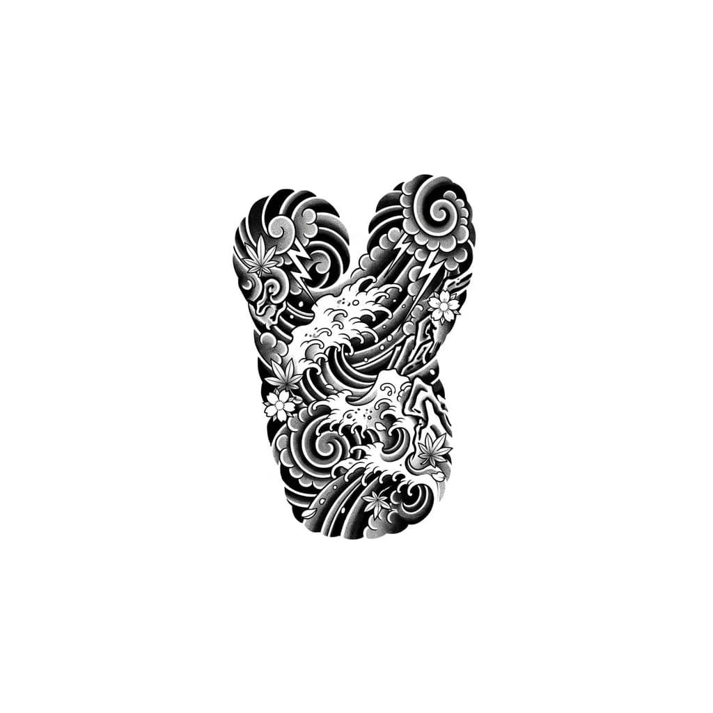 Тату эскиз: тату в японском стиле на ногу рукав