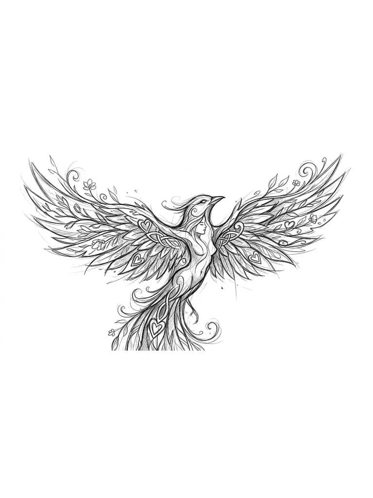 Тату эскиз: Птица олицетворяющая женщину,  жизнь, творчество и любовь