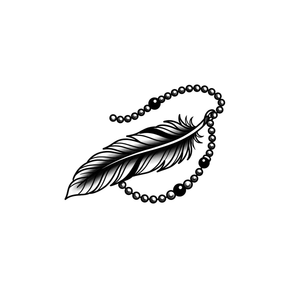 Тату эскиз: Перо на цепочке с бусинками вокруг лодыжки