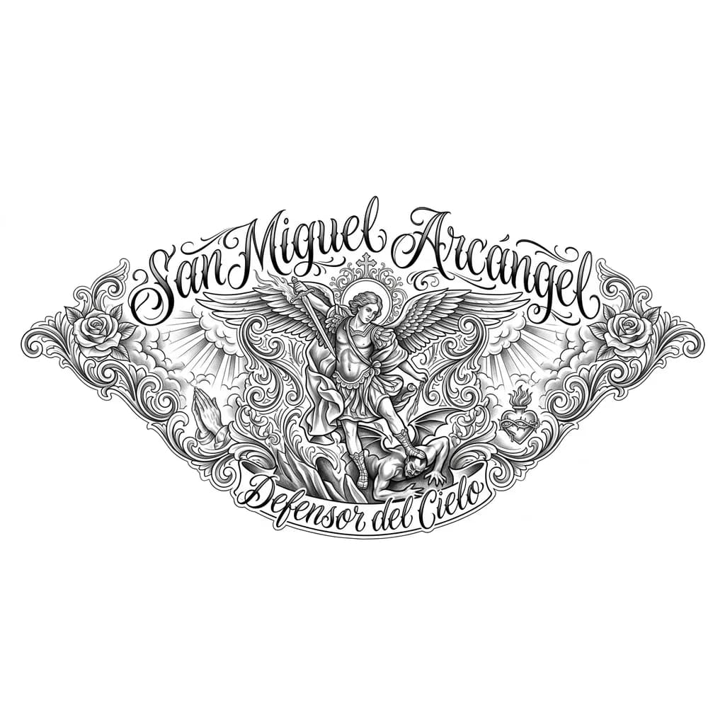 Тату эскиз: Архангел михаил, стиль чикано/барокко
