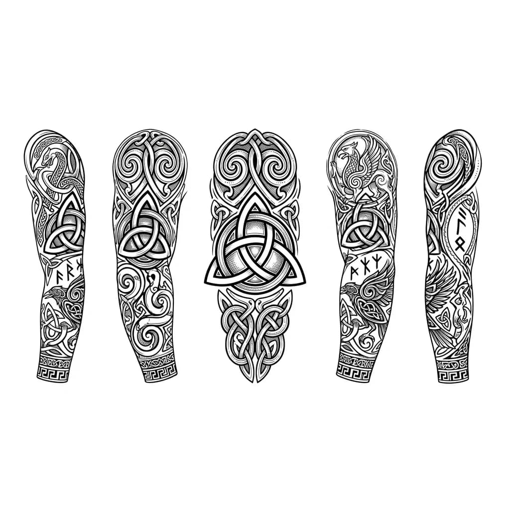 Тату эскиз: Скандинавский орнамент на весь рукав , 
