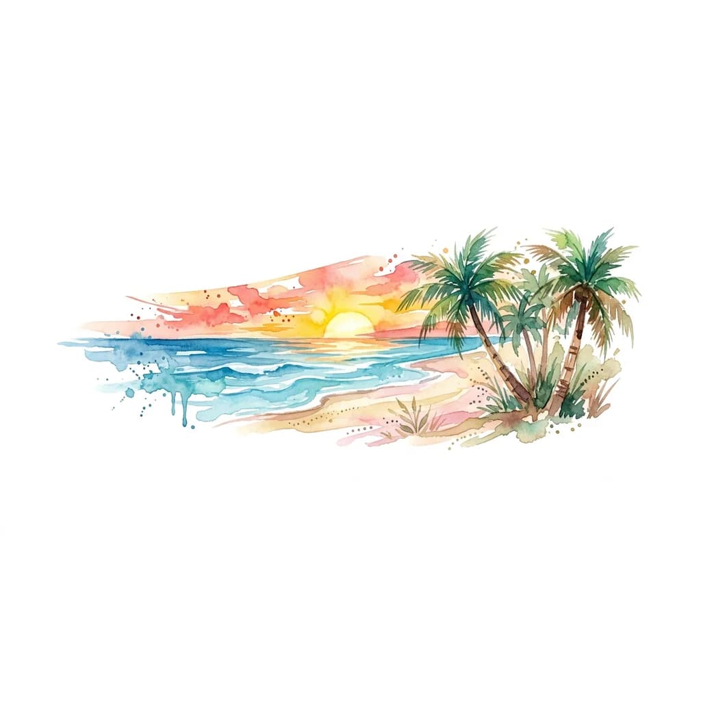 Тату эскиз: Море, пальмы и солнце