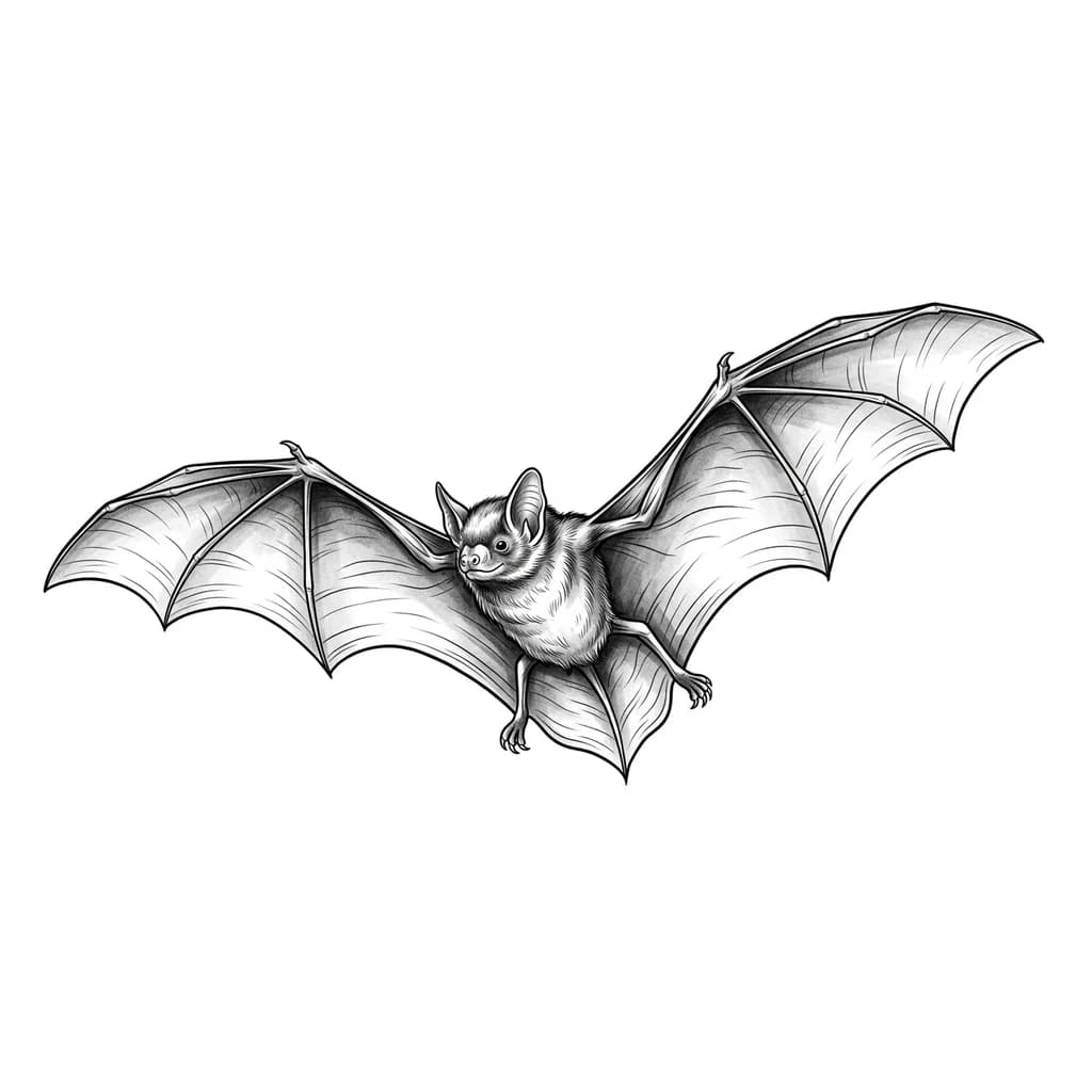 Тату эскиз: КРАСИВАЯ ЛЕТУЧАЯ МЫШЬ, РАСПРАВЛЕННЫЕ КРЫЛЬЯ, В ПОЛЕТЕ
