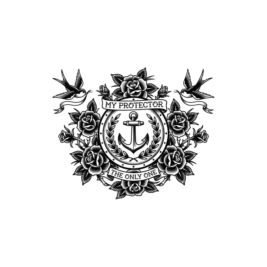 Тату эскиз: В честь папы который погиб на сво  щит и цветы смысл в том что он был моей защитой и единственным человеком 