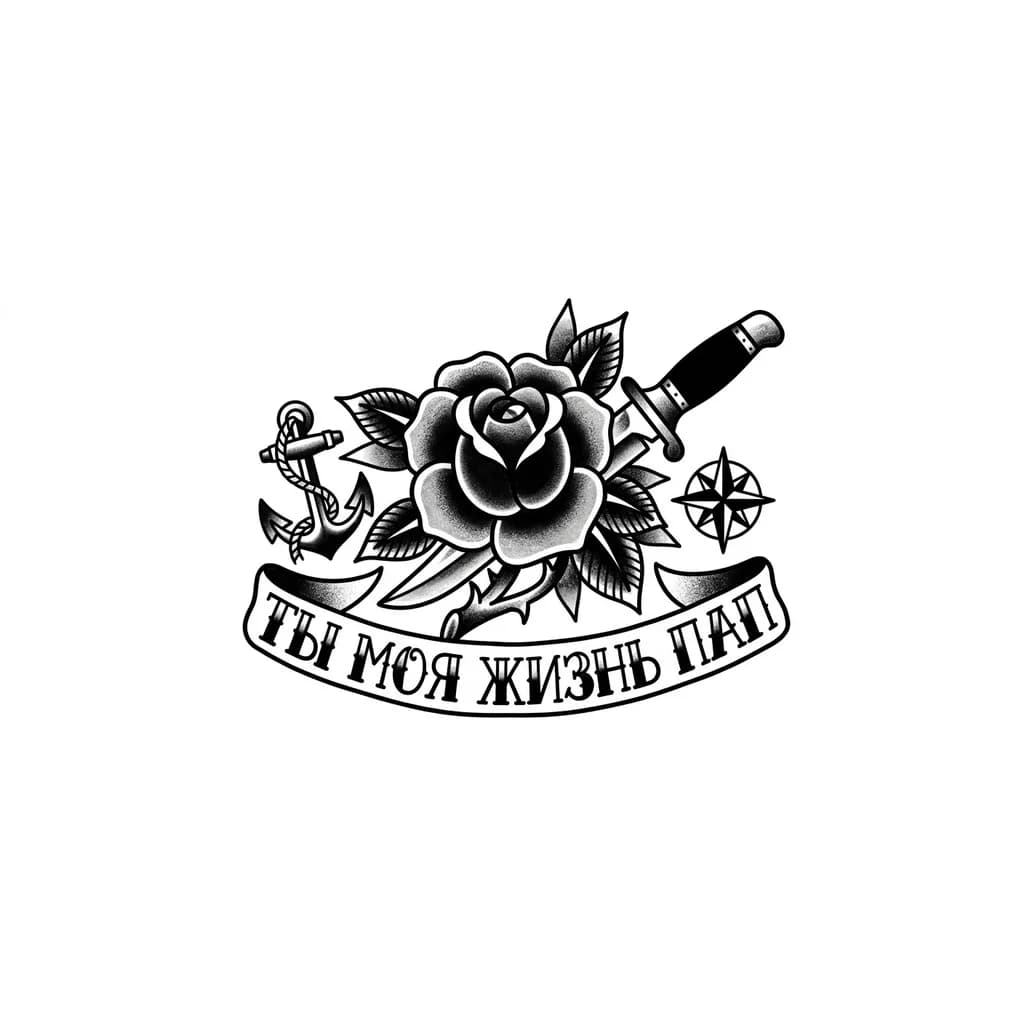 Тату эскиз: Роза нож и защитник 
